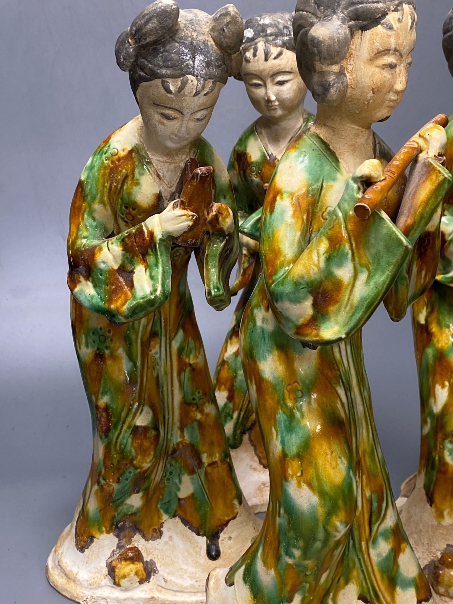 A set of six Chinese Tang style sancai pottery figures of female musicians, 32cm